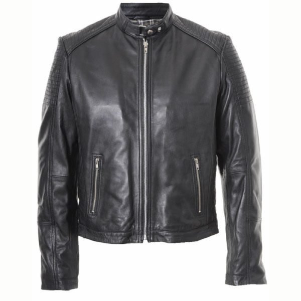 Men's Double Pocket Black Leather Jacket