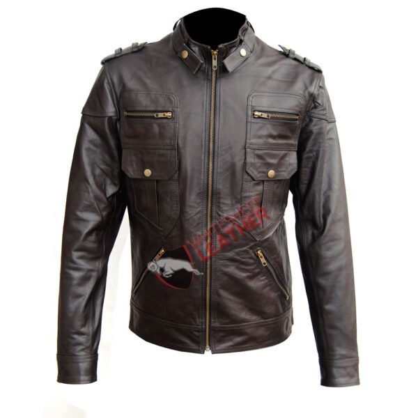 Men's Brown Six Pocket Slim Fit Leather Jacket