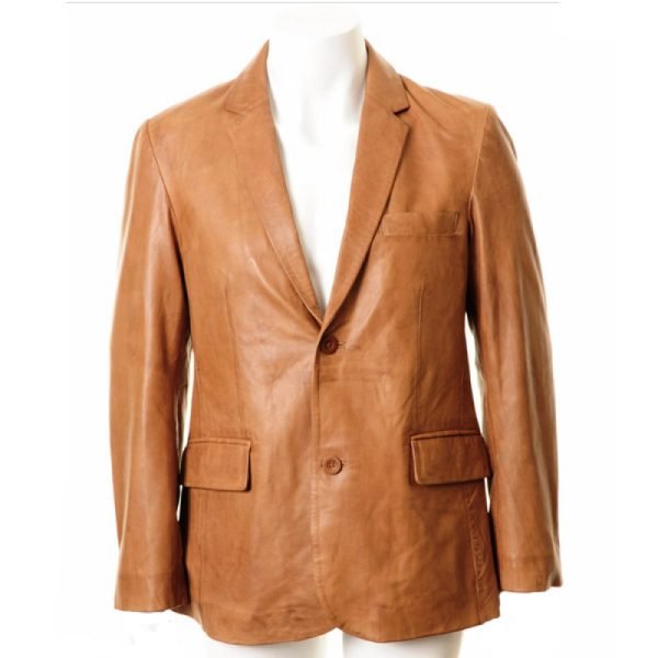 Men Brown Double Pocket Leather Blazer