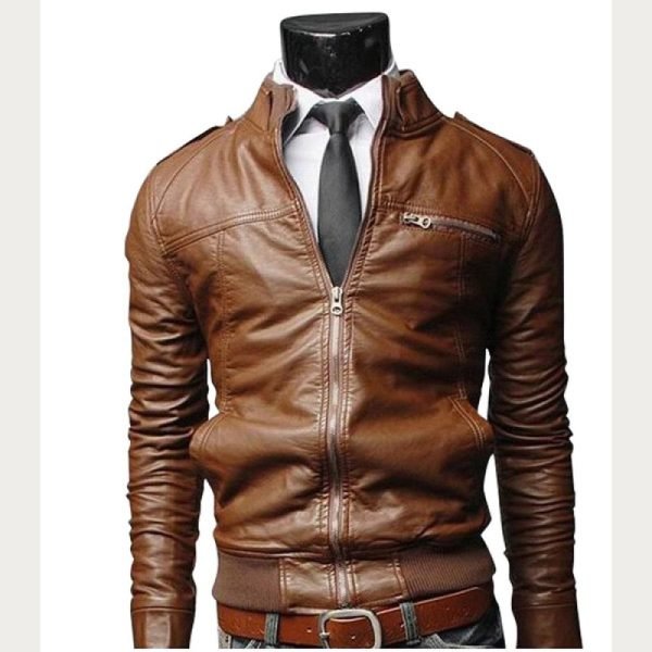 Designer Brown Bomber Slim Fit Leather Jacket