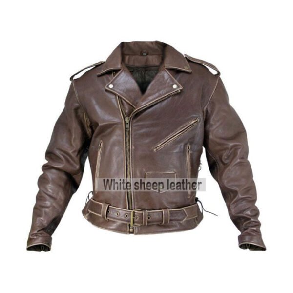 Men's Classic Biker Brown Leather jacket