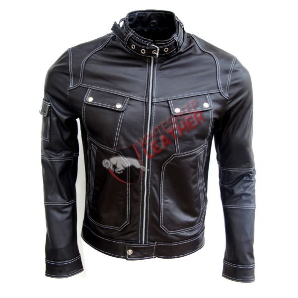Men's Biker Four Pockets Slim Fit Leather Jacket