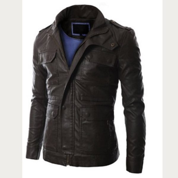 Men Slim Fit Four Pocket Leather Jacket