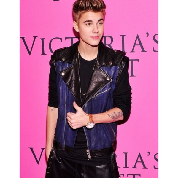Justin Bieber Blue & Black Brando Leather Vest