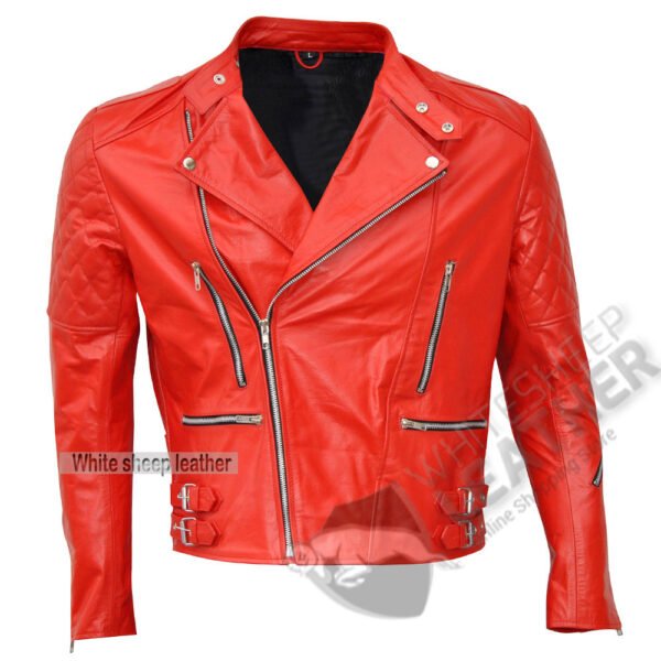 Brando Style Red Biker Leather Jacket