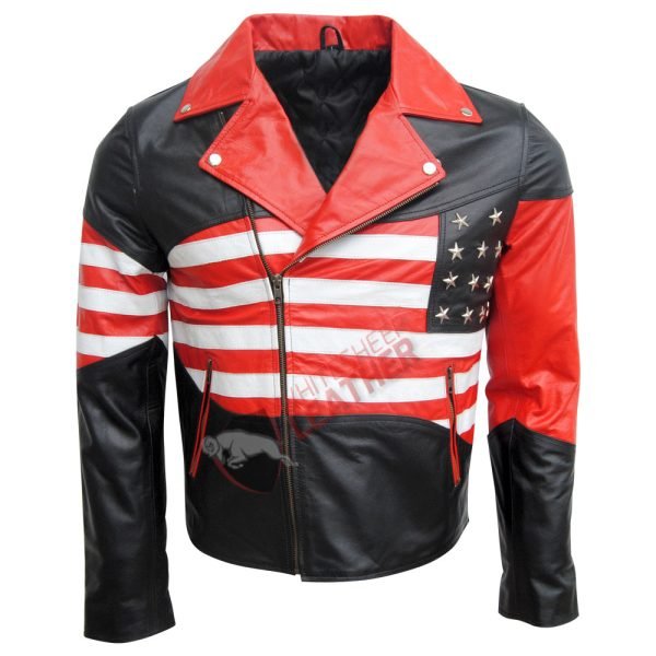 American USA Flag Motorcycle Leather Jacket