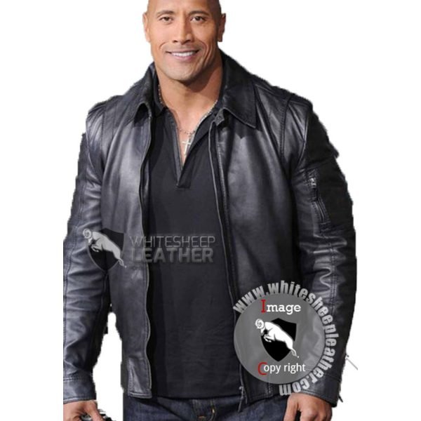 Faster The Rock Dwayne Johnson Black Leather Jacket