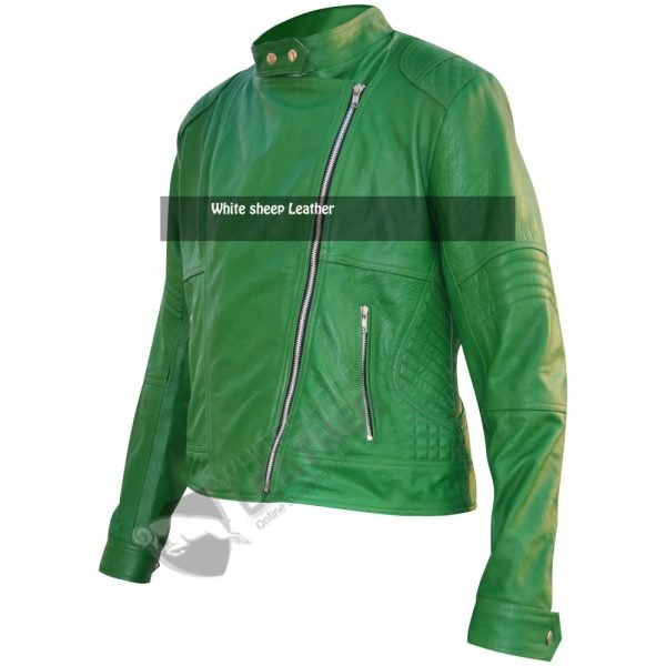 Ladies Green Motorcycle Leather Jacket