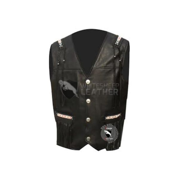 Black Western Cowboy Fashion Biker Leather Vest Jacket ( Free Shipping )