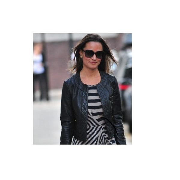 Ladies Collar Less Black Leather Jacket