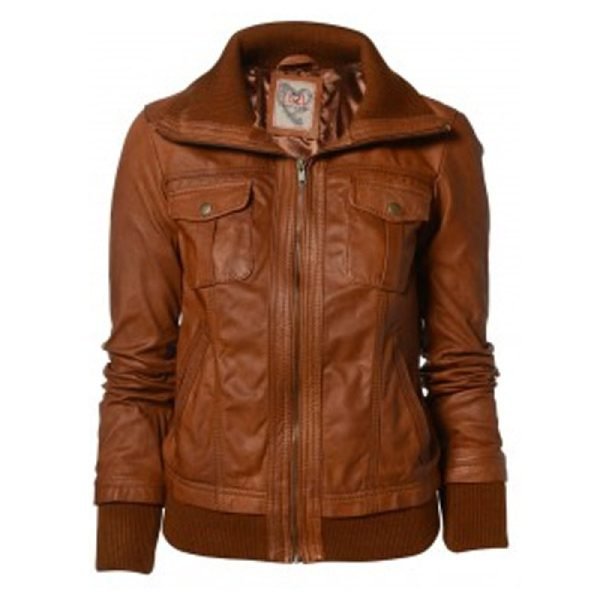 Womens Slim Fit Bomber Leather Jacket