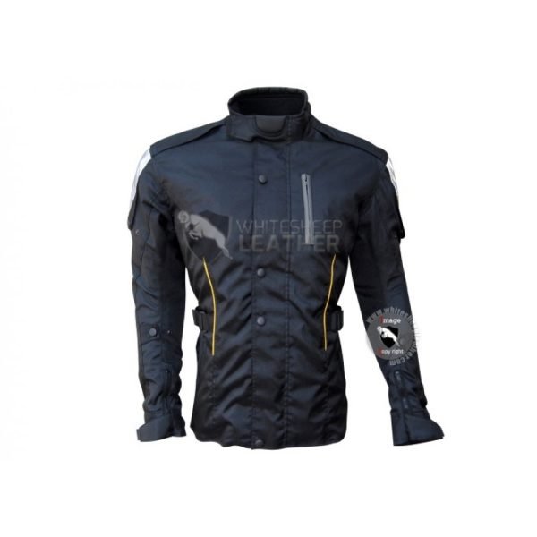 Mens Textile Slimfit Buttoned Leather Jacket (Free Shipping)