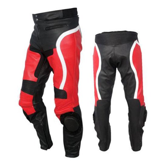 Casual Red & Black Motorbike Leather Trousers