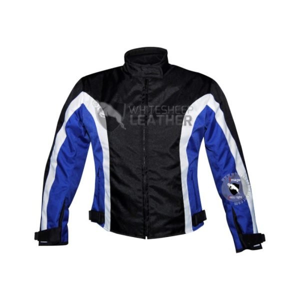 Textile Motorbike Men Black With Blue Contrast cordura Jackets (Free Shipping)