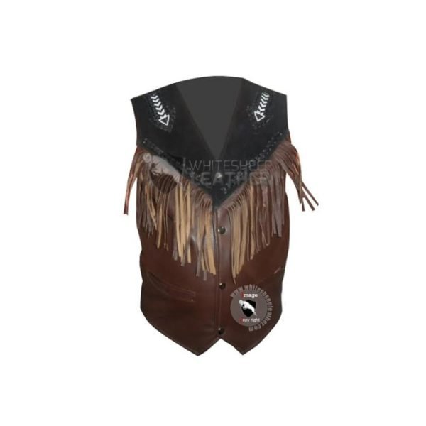 Mens Bread Fringe Western Leather vest Jacket ( Free Shipping )