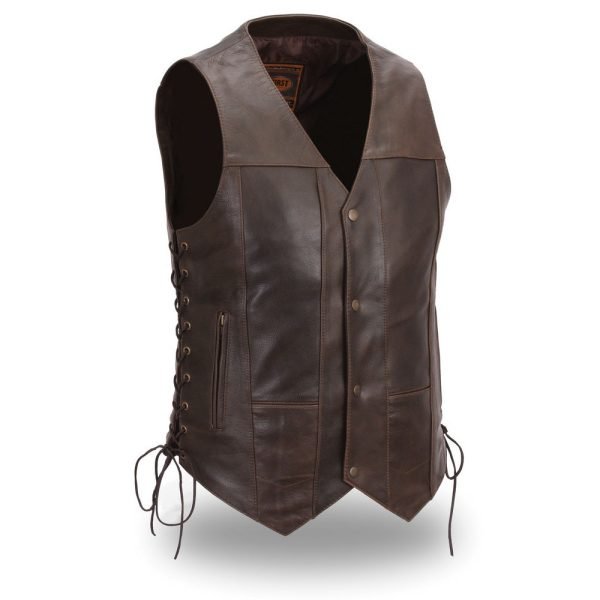 Men Brown Genuine V shape Leather Vest