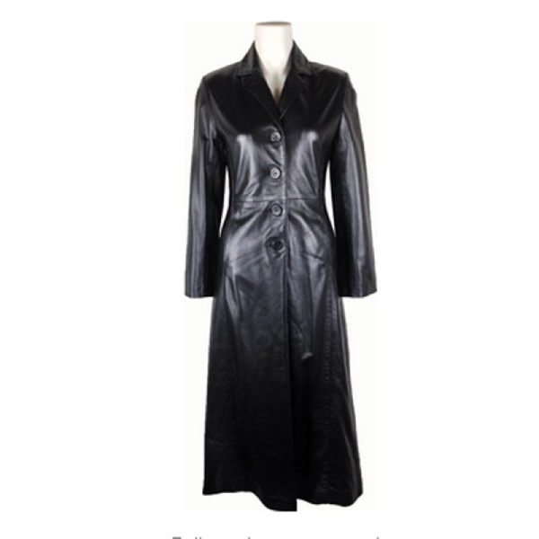 Women Black Full Lenght Leather Coat