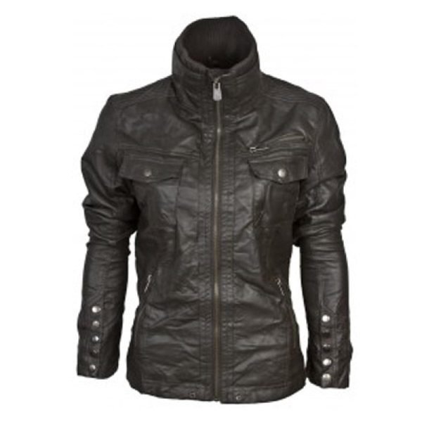 Women's Double Pocket Bomber Leather Jacket