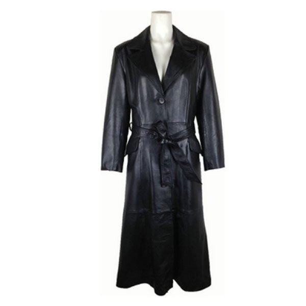 Trendy Ladies Long Black Leather Coat