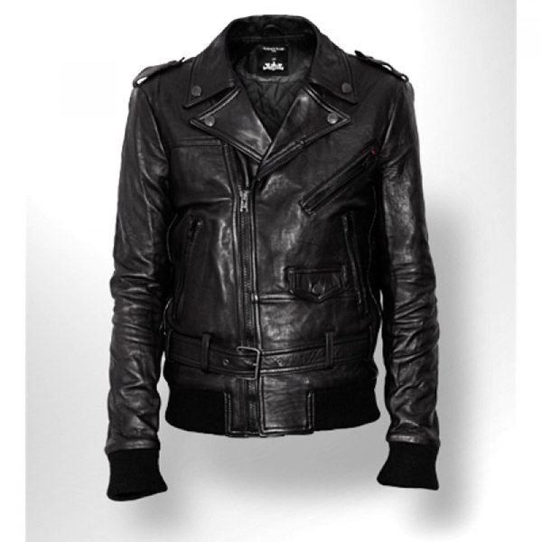 Men Black Bomber Leather Jacket