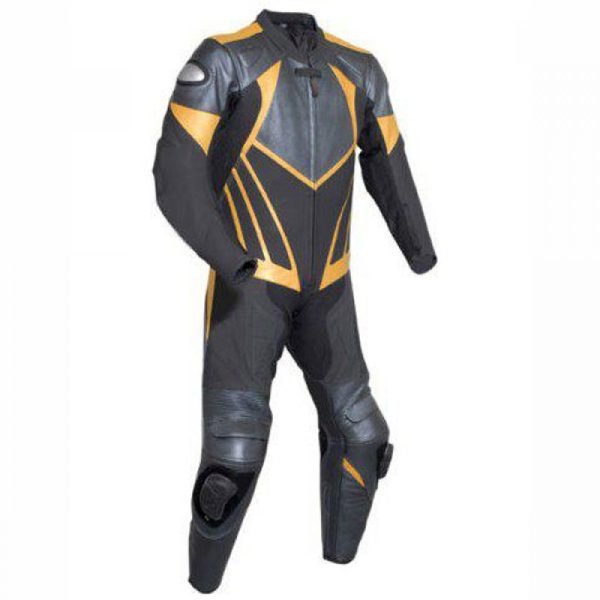Men Black & Yellow Motorbike Racing Leather Suits