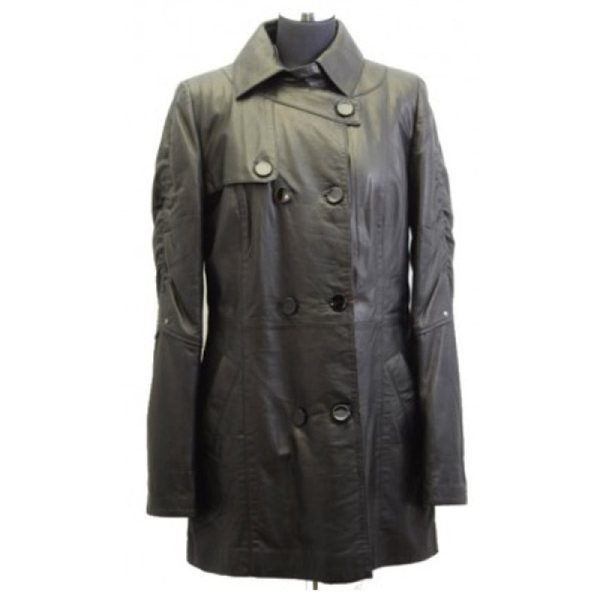 Designer Ladies Knee Lenght Black Leather Coat