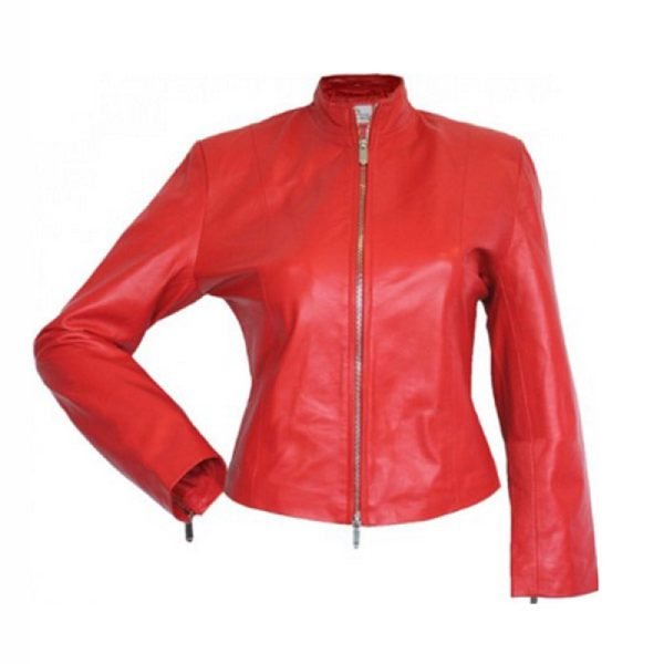 Designer Front Zipper Red Leather Jacket