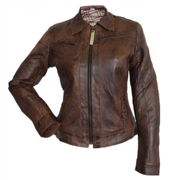 Designer Front Zipper Brown Leather Jacket