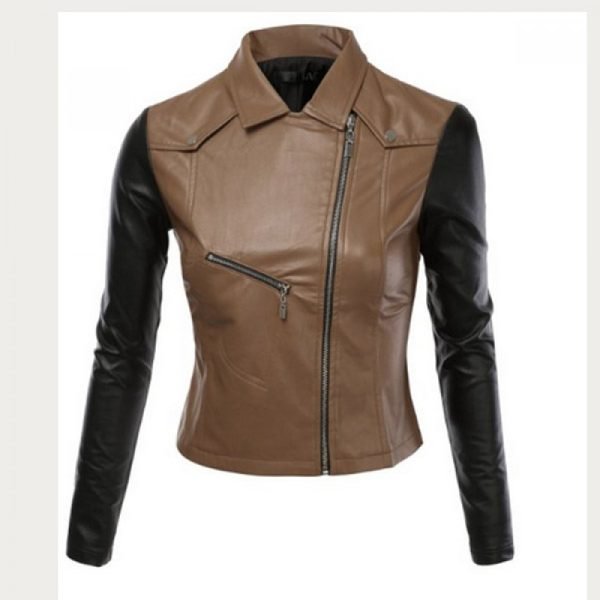 Women Black Brown Biker Leather Jacket