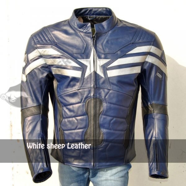 Captain America Stylish Blue Motorbike Leather Jacket