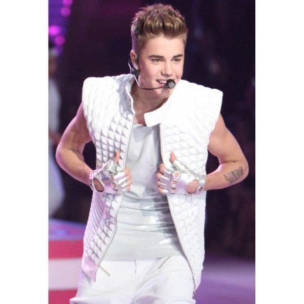 Justin Bieber White Quilted Leather Vest