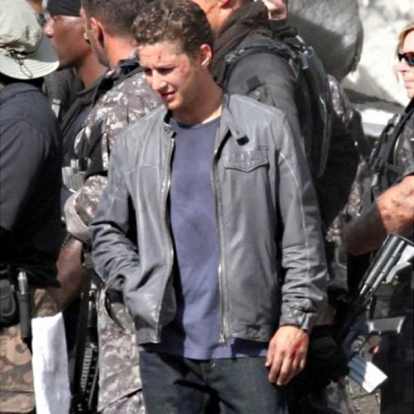 Shia Labeouf Flap Pocket Grey Leather Jacket