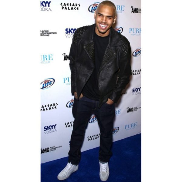 Chris Brown Black Studded Leather Jacket