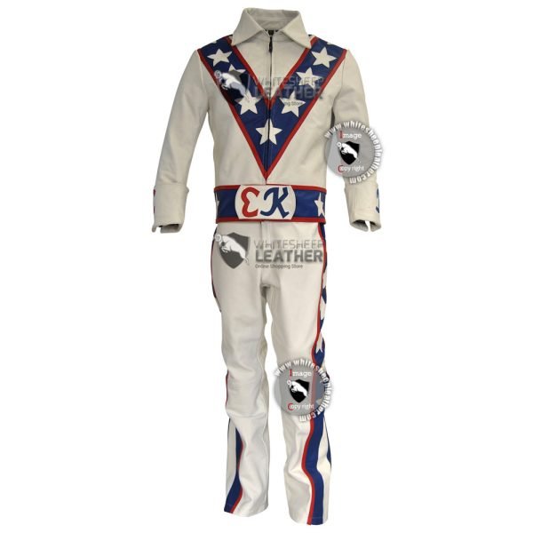 Evel Knievel costume leather Jacket / Evel Knievel full motorcycle leather Jacket (Free Shipping )