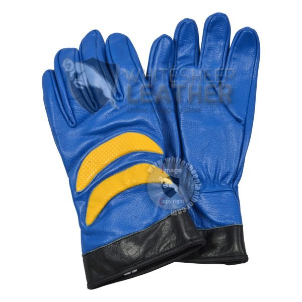 wolverine blue and yellow leather glove pair